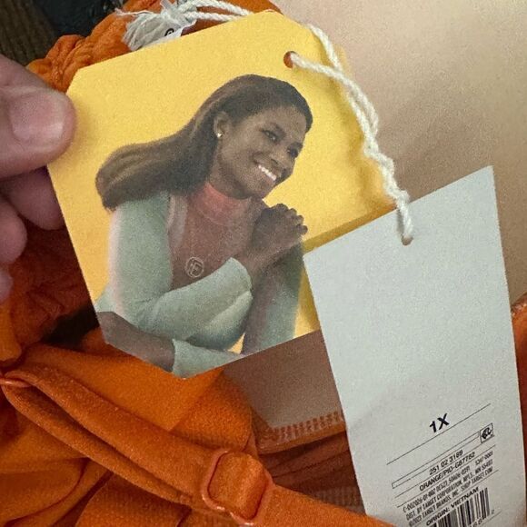 Metallic SideRuched HighLeg Cheeky OnePiece Swimsuit FeNoelxTarget Orange NWT 1X - Picture 10 of 16